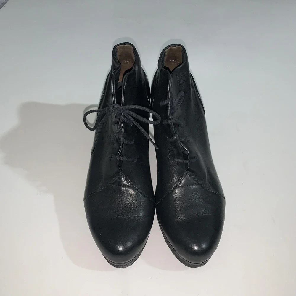 Paul Green Boots Womens UK 3.5 Black Leather Ankle Block Heel Booties US 6